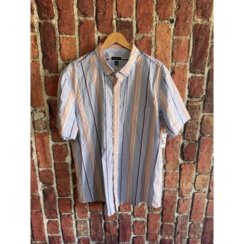 Club Room Mens Blue Striped Short Sleeve Button Up Shirt Size 2XL NWT